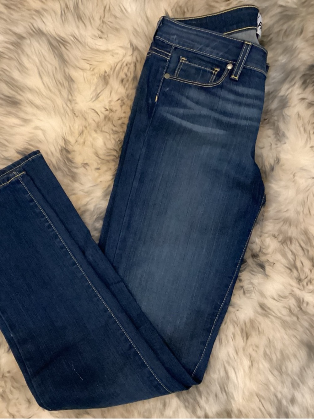 PAIGE Blue Denim Jeans with Yellow Stitching
